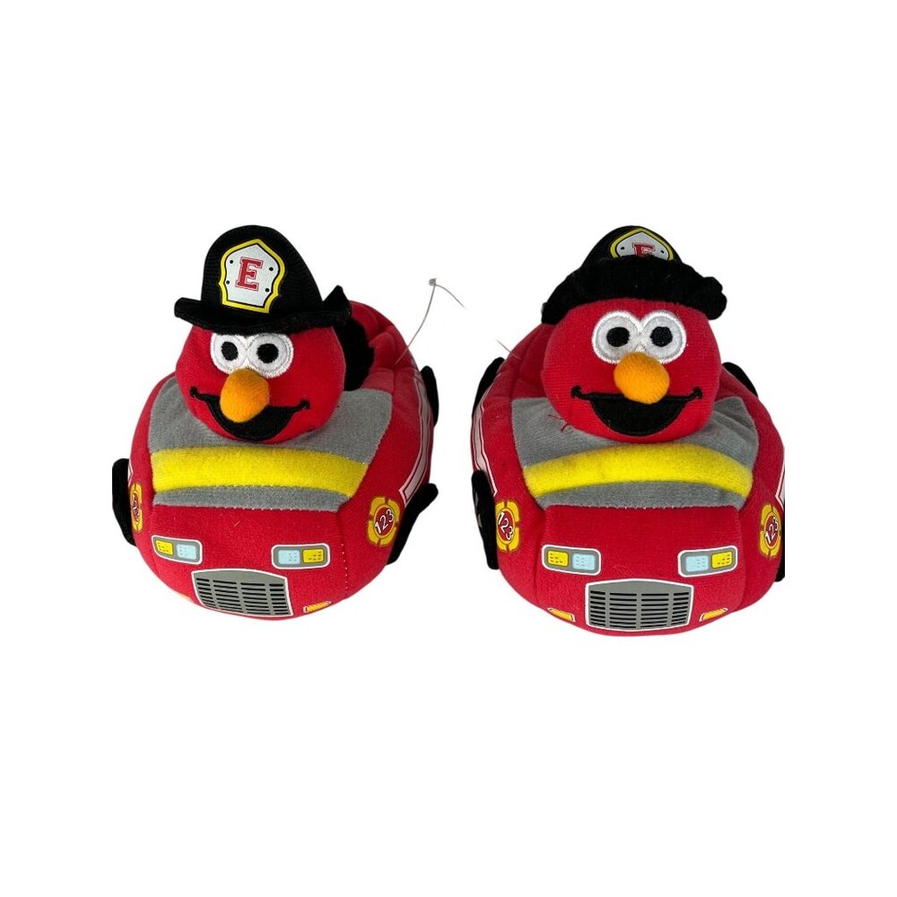 Elmo Fire Truck Slippers Kids Size 5-6 Sesame Street Plush House Shoes